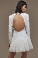 BHLDN Pearl-Embellished Long-Sleeve Drop-Waist Mini Dress