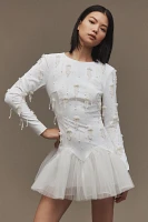 BHLDN Pearl-Embellished Long-Sleeve Drop-Waist Mini Dress