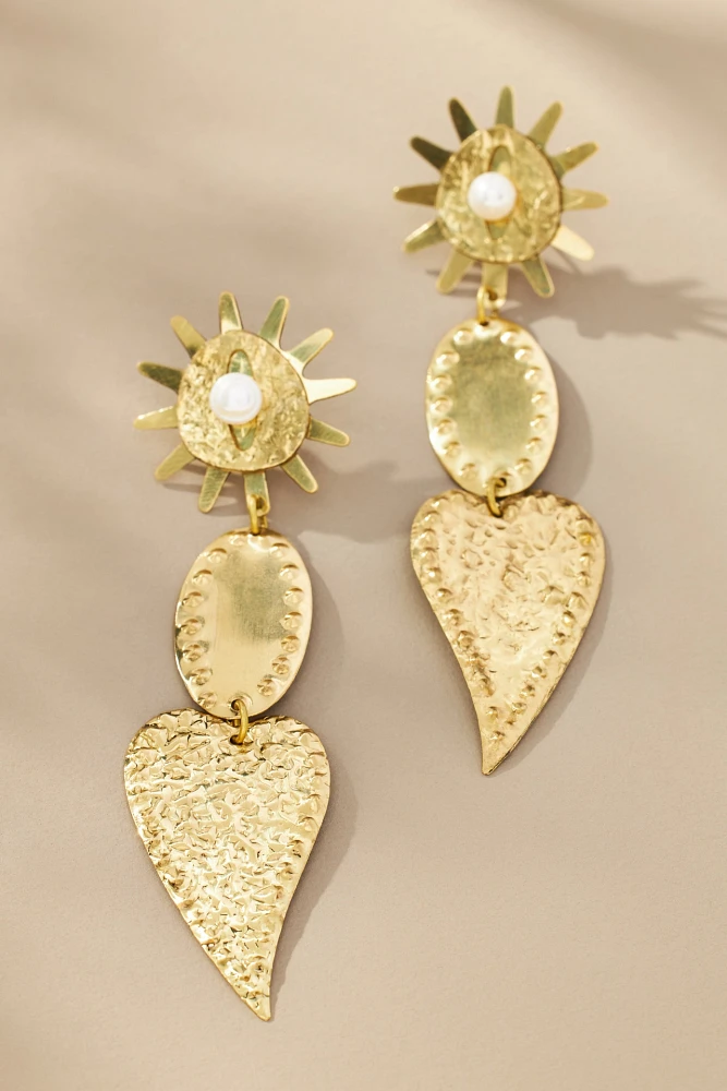 Icon Sun Heart Pearl Drop Earrings