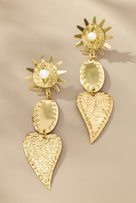 Icon Sun Heart Pearl Drop Earrings