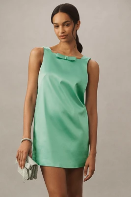 BHLDN Zara Square-Neck Bow Satin Mini Dress