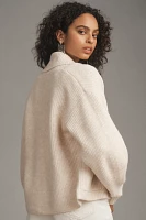 Flat White Ribbed Roll Collar Cardigan Sweater