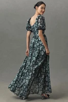 V. Chapman Emma V-Neck A-Line Brocade Cutout Maxi Dress