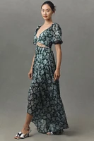 V. Chapman Emma V-Neck A-Line Brocade Cutout Maxi Dress