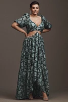 V. Chapman Emma V-Neck A-Line Brocade Cutout Maxi Dress