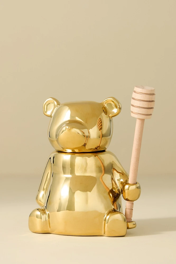 Metallic Bear Honey Pot