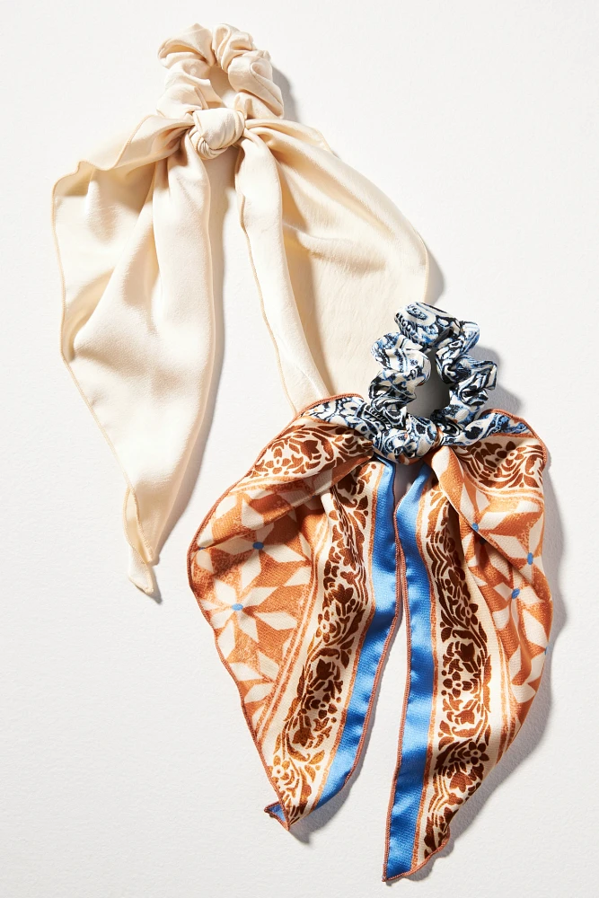 Mosaic-Print Hair Scarf Scrunchies, Set of 2