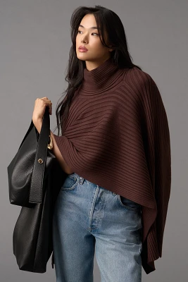 By Anthropologie Ribbed Draped Cape Poncho