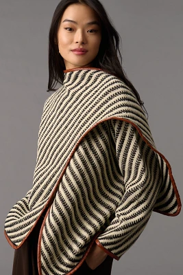 By Anthropologie Faux-Leather Trim Poncho