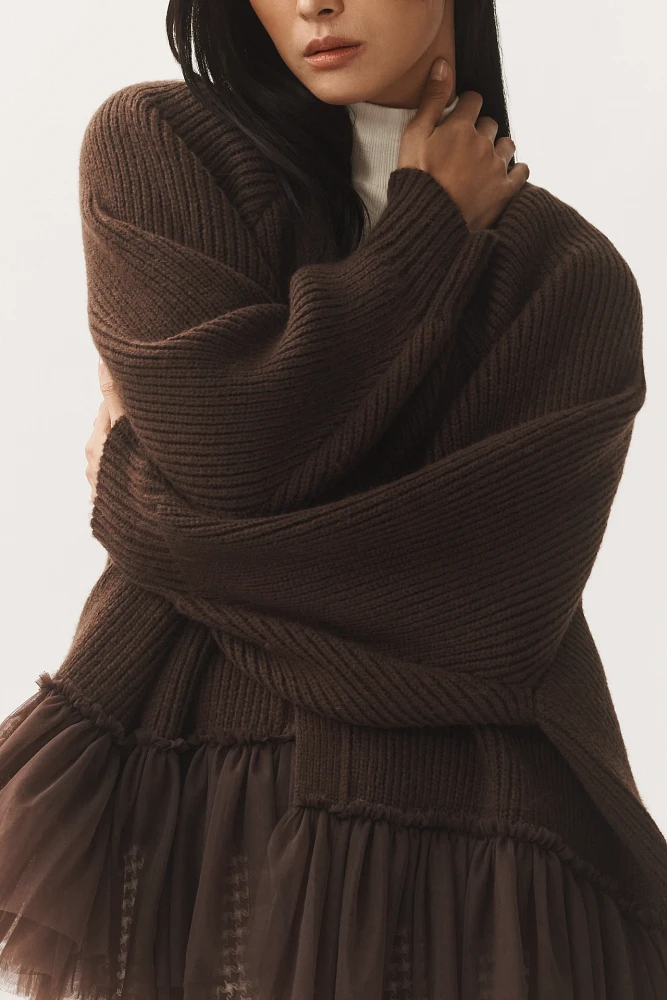 Sunday Brooklyn Tulle Ruffle Cardigan Sweater