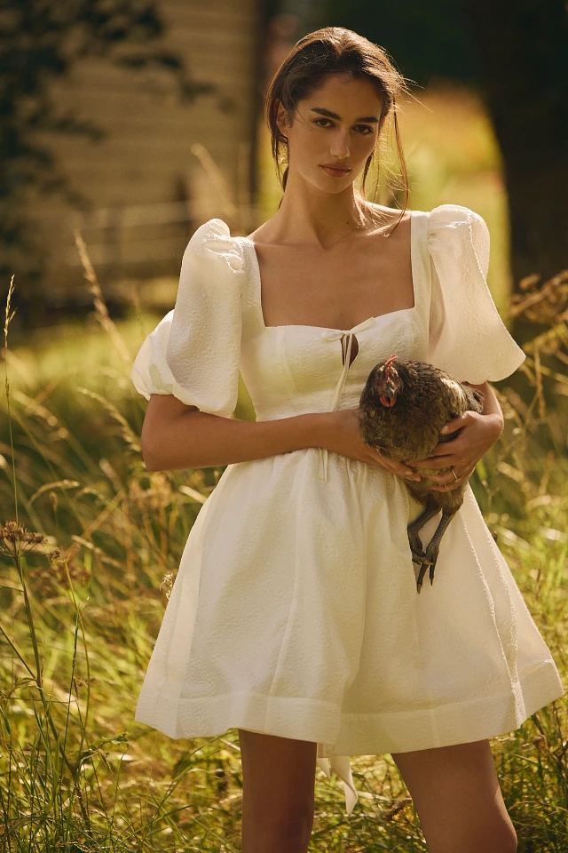 BHLDN Chloe Puff-Sleeve Square-Neck Jacquard Mini Dress at MarketFair Shoppes in Princeton, NJ BHLDN Chloe Puff-Sleeve Square-Neck Jacquard Mini Dress at MarketFair Shoppes in Princeton, NJ