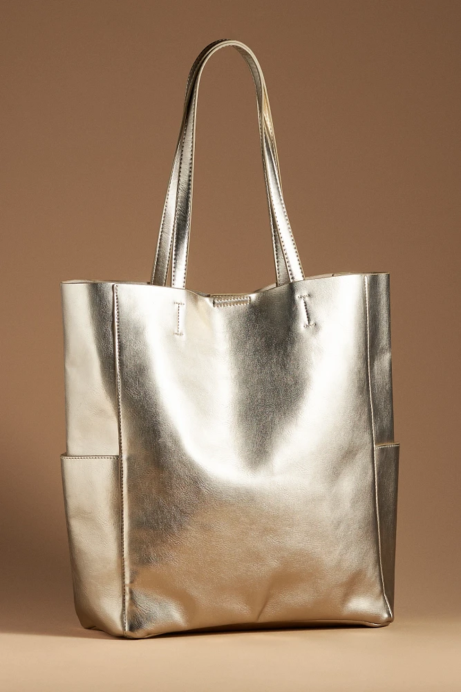 Metallic Faux-Leather Shopper Tote