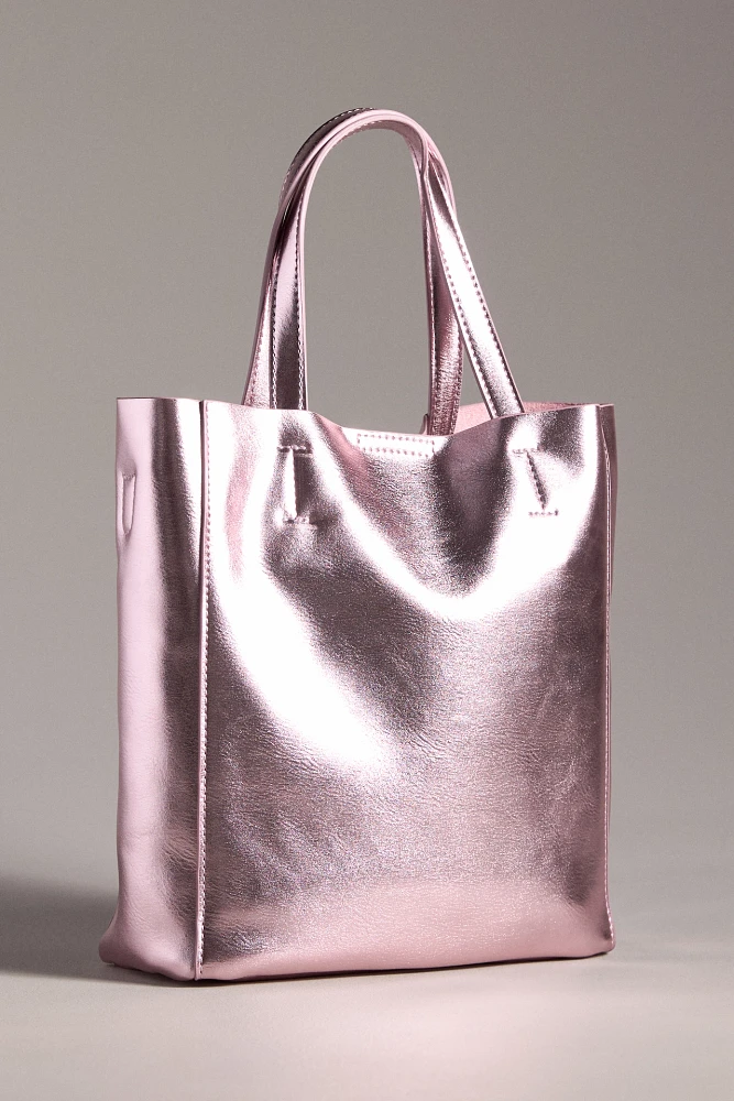 Metallic Mini Faux-Leather Shopper Tote