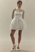 BHLDN Long-Sleeve High-Neck Lace Fit & Flare Mini Dress