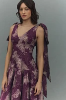 BHLDN Violet Jacquard Shoulder-Tie Fit & Flare Midi Dress