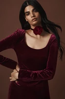 BHLDN Bella Long-Sleeve Scoop-Neck Side-Slit Stretch Velvet Maxi Dress