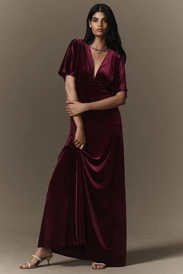 BHLDN Amelia Deep-V Stretch Velvet Maxi Dress