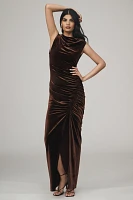 BHLDN Francesca High-Neck Stretch Velvet Maxi Dress