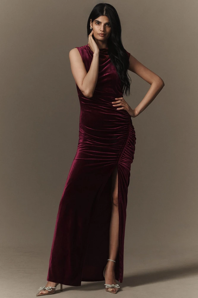 BHLDN Francesca High-Neck Stretch Velvet Maxi Dress