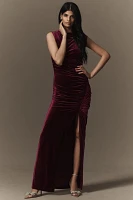 BHLDN Francesca High-Neck Stretch Velvet Maxi Dress