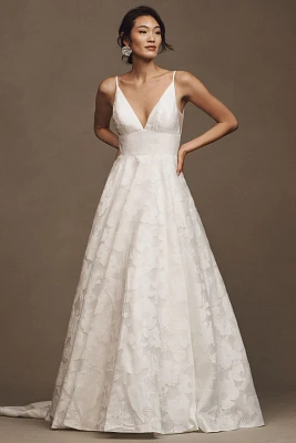 Jenny by Yoo Hawkins V-Neck A-Line Printed Organza Wedding Gown