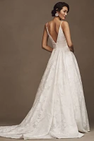 Jenny by Yoo Hawkins V-Neck A-Line Printed Organza Wedding Gown