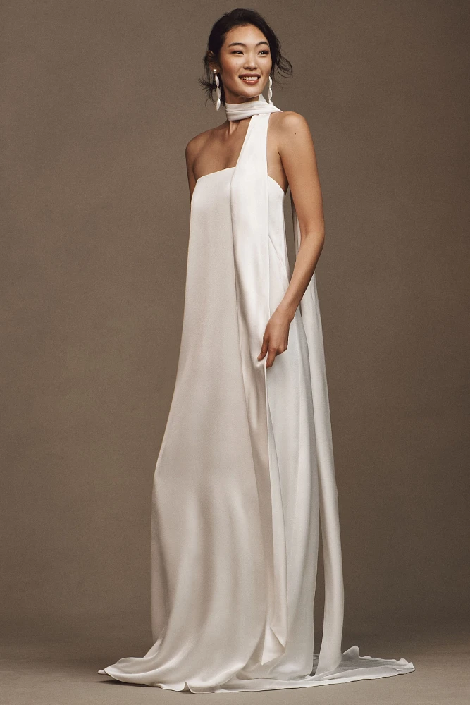 Jenny Yoo Celeste Strapless Satin Sheath Wedding Gown