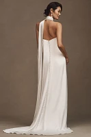 Jenny Yoo Celeste Strapless Satin Sheath Wedding Gown