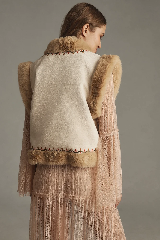 Pilcro Faux-Fur Embroidered Vest