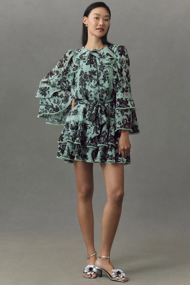 BHLDN Camila Long-Sleeve Chiffon Mini Dress