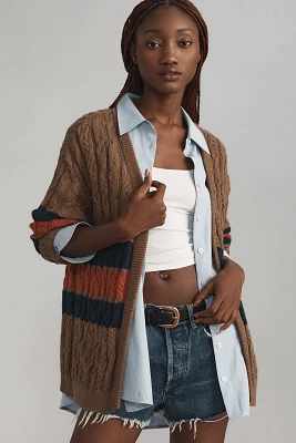 Conditions Apply Stripe Cable Cardigan Sweater