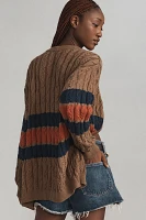 Conditions Apply Stripe Cable Cardigan Sweater