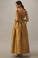 Louise Marie Tie-Strap Corset Taffeta Maxi Dress