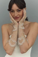 Enaura Beaded Ruffle Tulle Heart Gloves