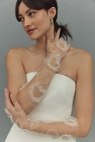 Enaura Beaded Ruffle Tulle Heart Gloves