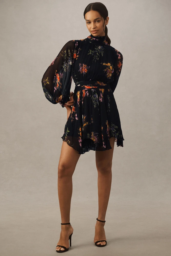 BHLDN Lior Long-Sleeve Turtleneck Chiffon Mini Dress