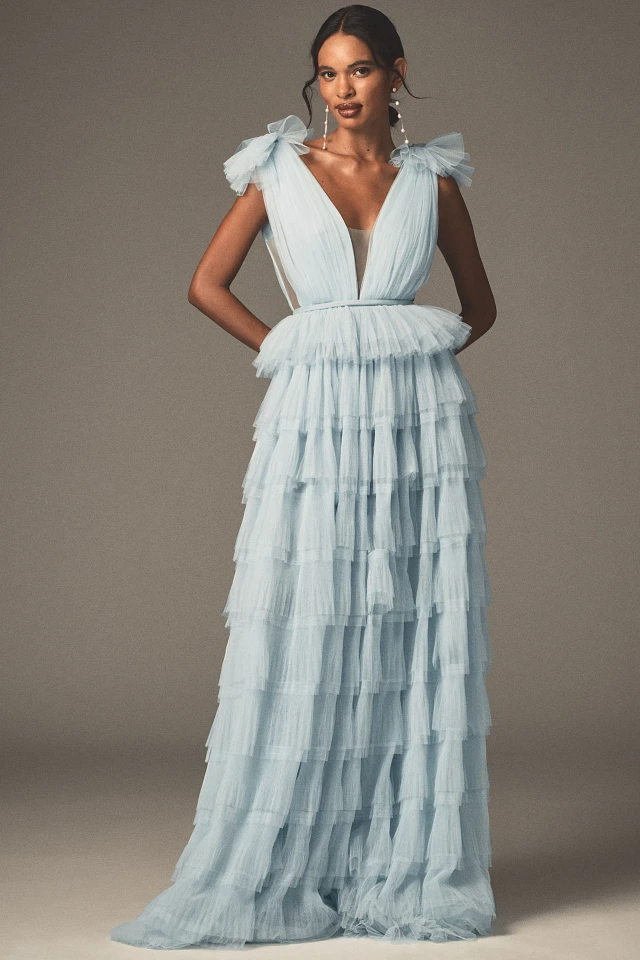 SAU LEE Sabrina V-Neck A-Line Tulle Gown at MarketFair Shoppes in Princeton, NJ SAU LEE Sabrina V-Neck A-Line Tulle Gown at MarketFair Shoppes in Princeton, NJ