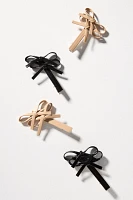 Faux Leather Double Bow Hair Clips, Set of 4