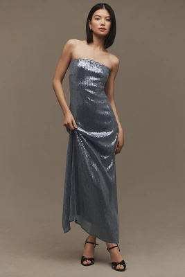 Hutch Strapless Sequin Back-Slit Column Midi Dress