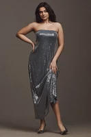 Hutch Strapless Sequin Back-Slit Column Midi Dress