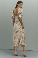 Selkie Poet Puff-Sleeve Sweetheart Silk Charmeuse Slip Midi Dress