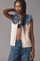 Maeve Denim-Collar Sweater Vest