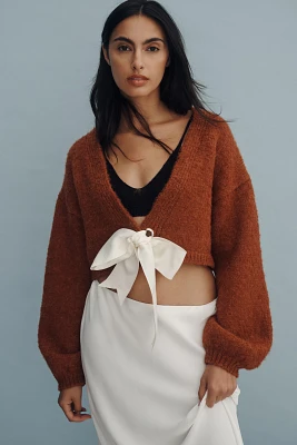 Maeve Bouclé Bow-Front Cardigan Sweater