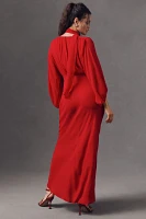 Shona Joy Amina Plunge-Neck Balloon-Sleeve Maxi Dress