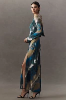 Shona Joy Jardin Boat-Neck Backless Split Silk Maxi Dress