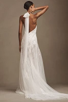 Watters Zoe Halter Fit & Flare Beaded Lace Wedding Gown