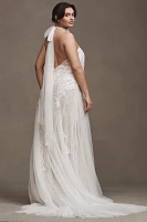 Watters Zoe Halter Fit & Flare Beaded Lace Wedding Gown