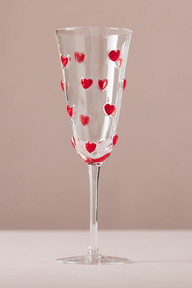 Handpainted Amorette Heart Flute Glass