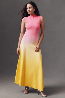 Acler Orkney Asymmetrical High-Neck Ombre Midi Dress