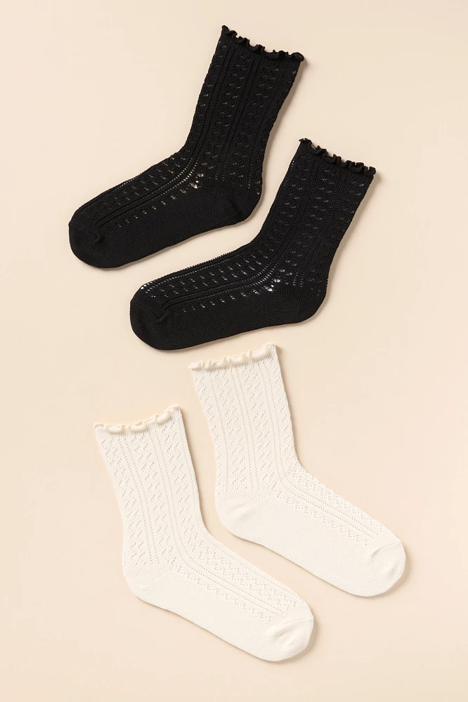 By Anthropologie Ruffle Pointelle Crew Socks, Set of 2